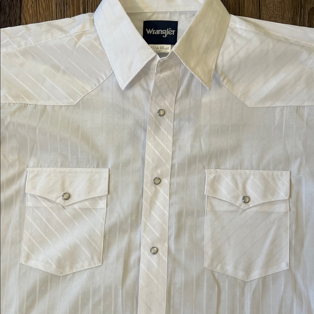 Vintage Wrangler Men's XL White Pearl Snap Button Down Western Shirt - Picture 2 of 13